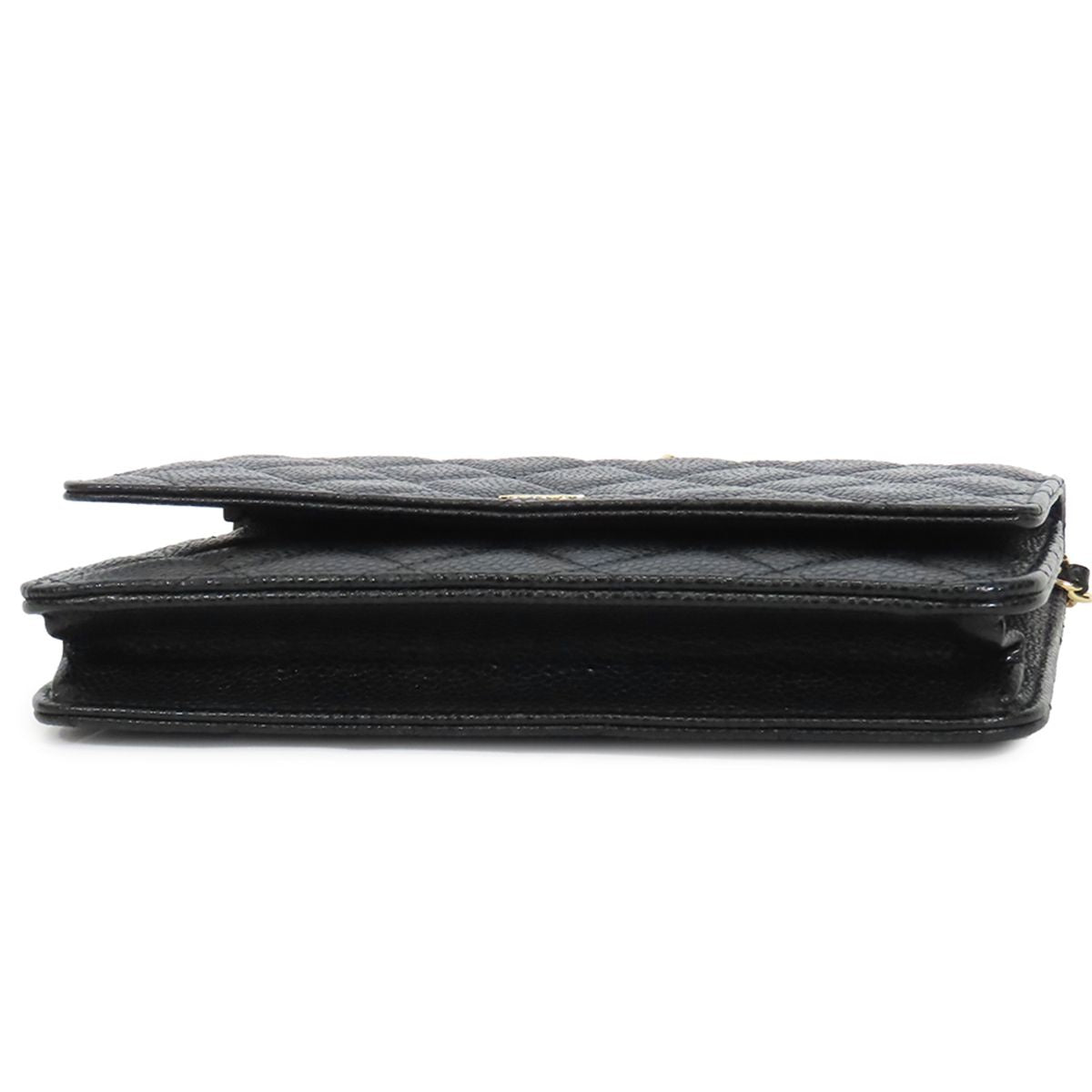 Chanel Chain Wallet Black Gold Caviar Leather Quilted Pochette Shoulder Bag — view 3
