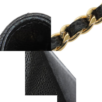 Chanel Chain Wallet Black Gold Caviar Leather Quilted Pochette Shoulder Bag — view 7