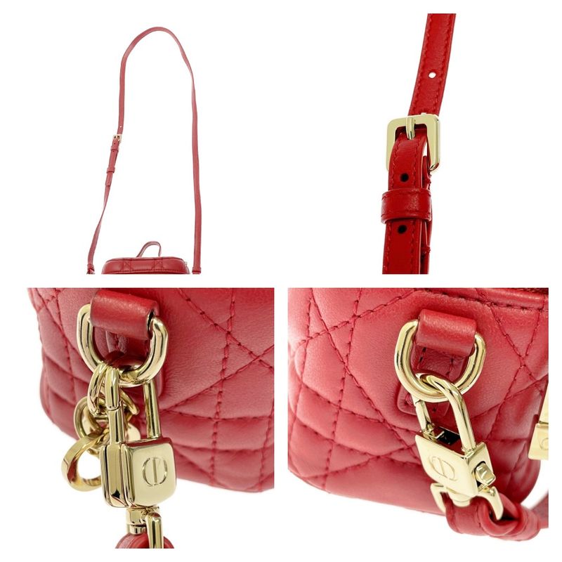 Dior Lady Dior Leather Micro Vanity Cannage Shoulder Bag Red 347394 Shoulder Bag