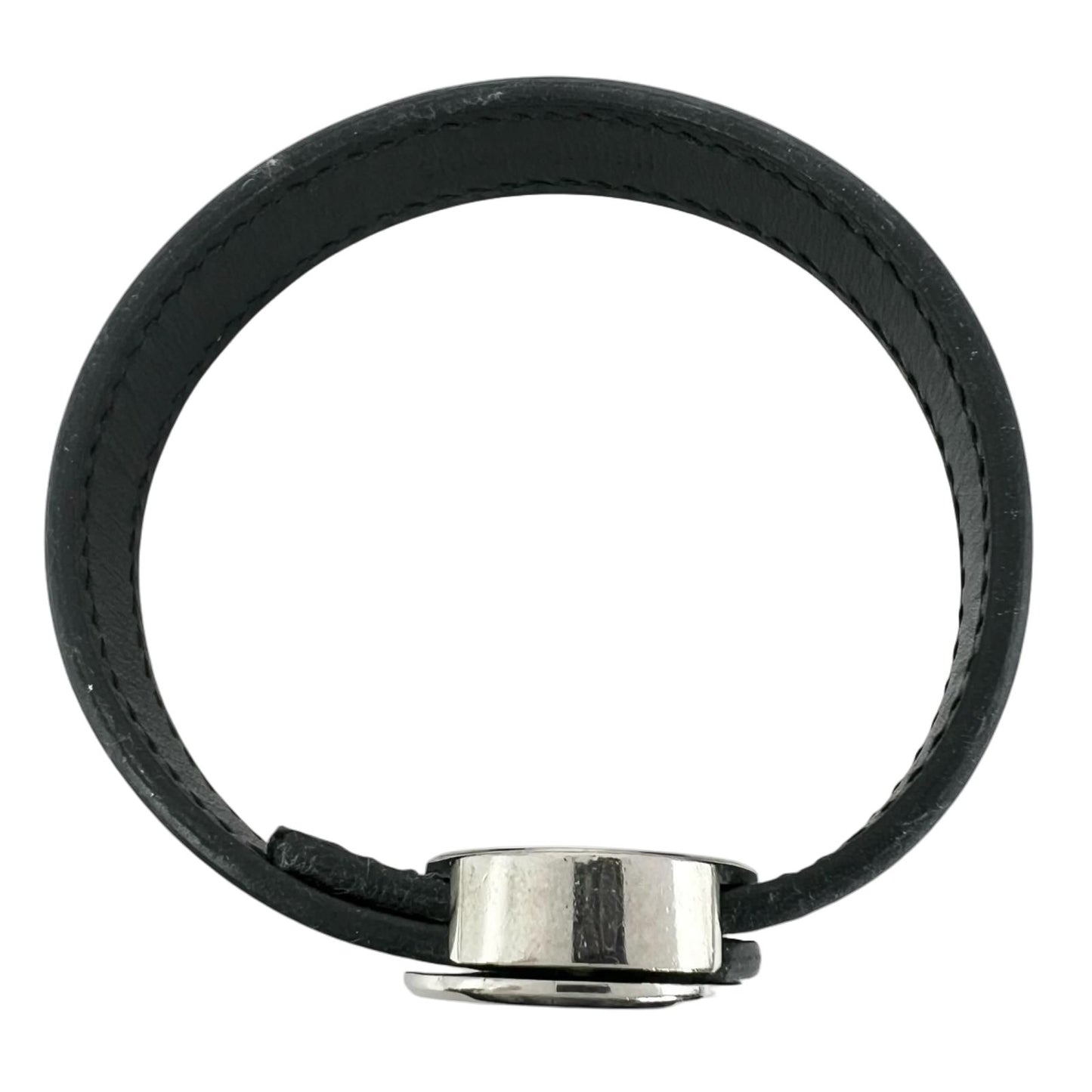 Hermes Series Looping Leather Black White Bracelet Silver — view 2