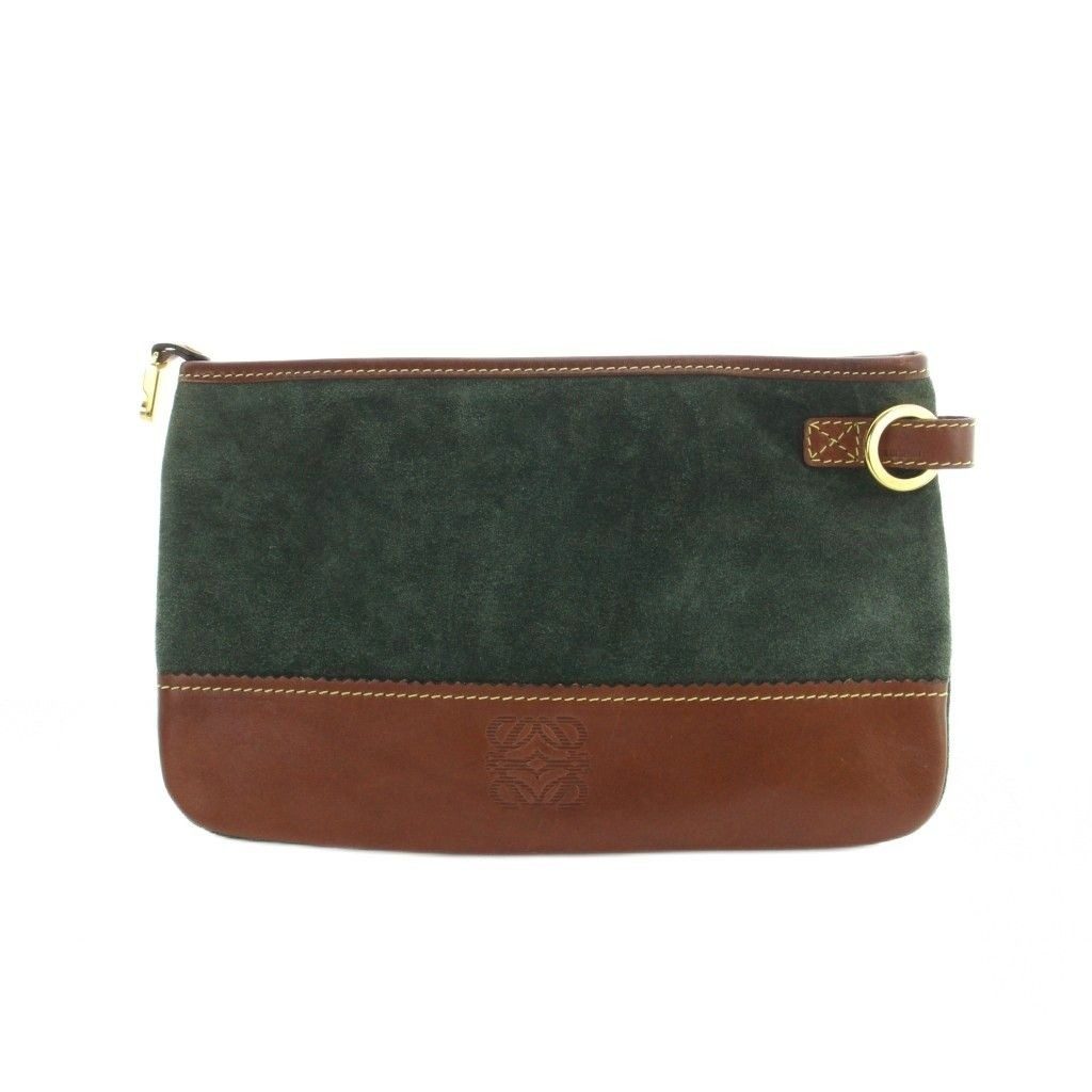 Loewe Pouch Case Multi Suede Leather Switch Anagram Brown Green