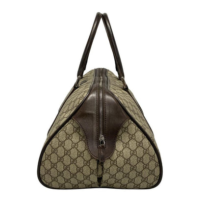 Gucci Boston Bag GG Supreme 108793 Beige X Dark Brown Leather