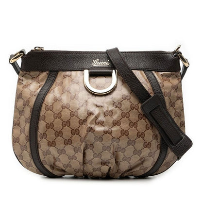 Gucci GG Crystal Abbey Crossbody Shoulder Bag Beige Brown Leather