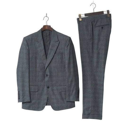 Gucci Suit Size 7-46 R Check Bleather Tailored Single Jacket 2 B Tapered
