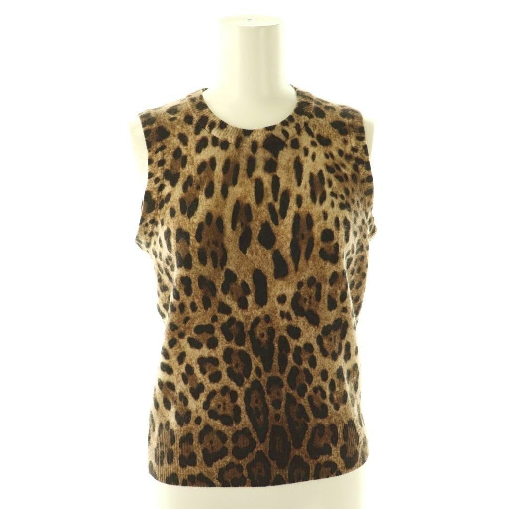 Dolce & Gabbana Vest Leopard Print Wool Cashmere Blend 38 Brown DF