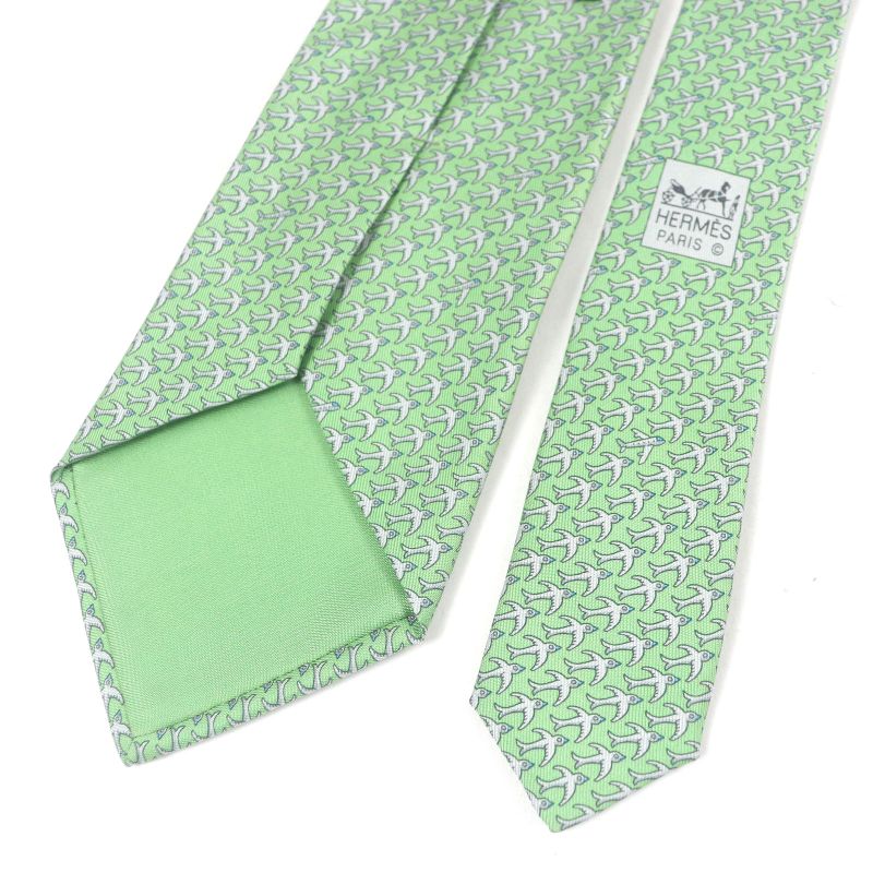 Hermes 5598ma Silk 100% Airplane Plane Plate All Over Pattern Wide Tie Green