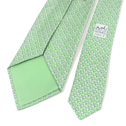 Hermes 5598ma Silk 100% Airplane Plane Plate All Over Pattern Wide Tie Green