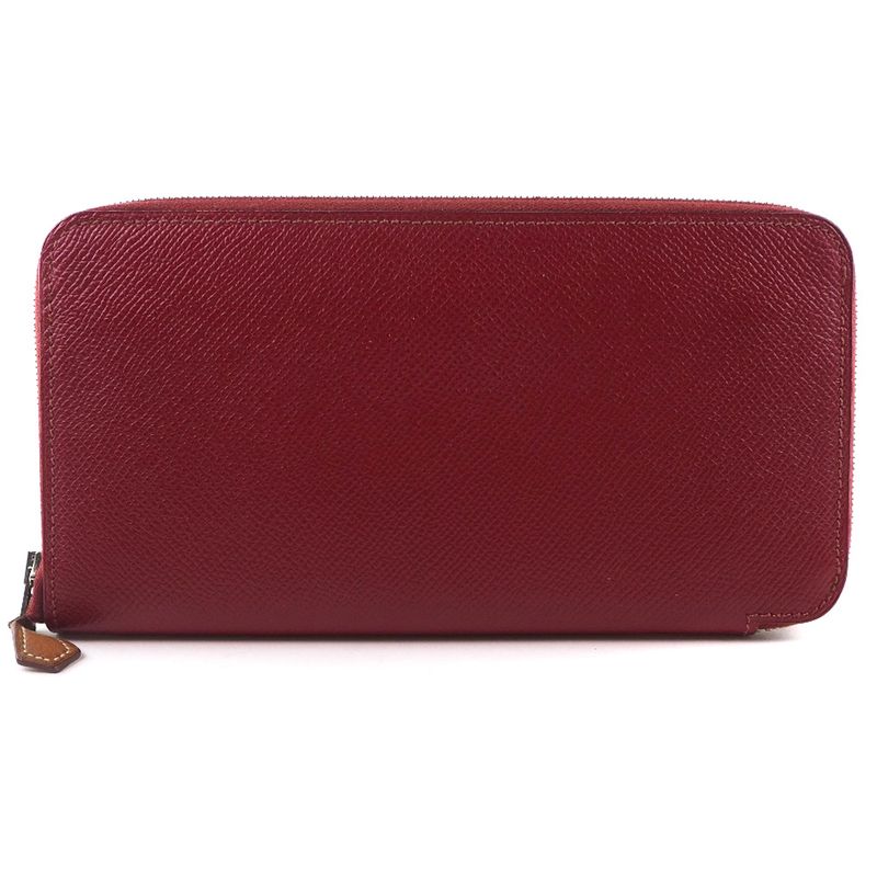 Hermes Azap Silk-in Vaux-epson And Silk Rouge Red X Unisex Long Wallet