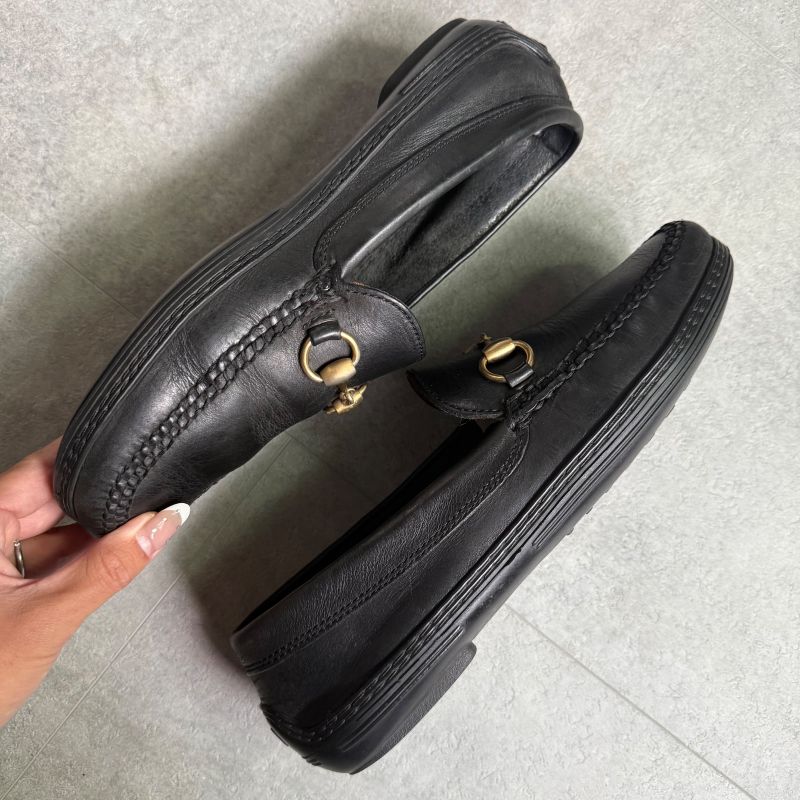 Gucci Horsebit Loafer Driving Shoes Black Gold 41 1 2 M Leather Men's Shoes