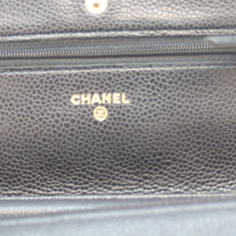 Chanel No 21 Ap0250 Black Caviar Ghardware Chain Wallet