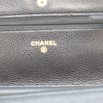 Chanel No 21 Ap0250 Black Caviar Ghardware Chain Wallet