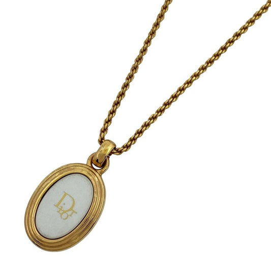 Christian Dior Logo Necklace Oval GP Gold White