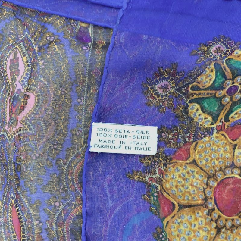 Chanel Gripoa Pattern Large Silk Scarf Jeweled Blue X Multicolor