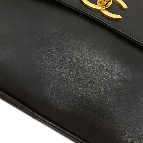 Chanel Shoulder Bag Coco Mark Lambskin Black Gold Hardware Chain Shoulder