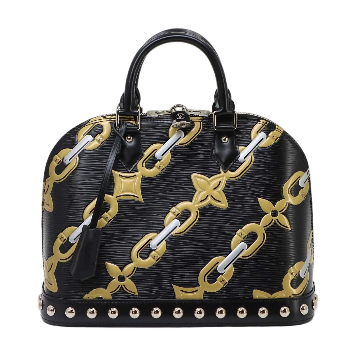 Louis Vuitton Epi Alma BB Chain Pattern Hand Bag Leather Noir Silver