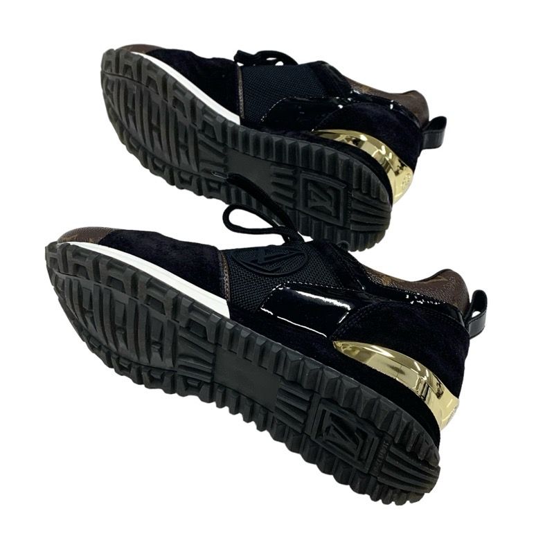 Louis Vuitton Run Away Line Monogram Sneakers Shoes Fabric Suede Leather Black