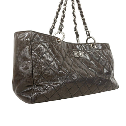 Chanel Chain Tote 2.55 Patent Leather Black Brown Silver — view 2