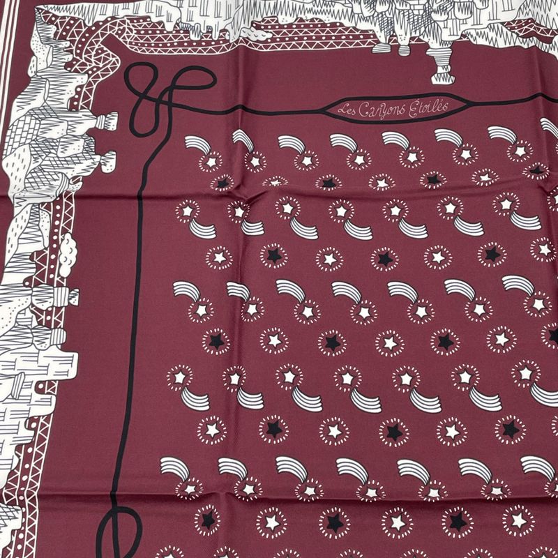 Hermes Scarf LES Canyons Etoiles From The Canyon To The Stars Silk Bordeaux