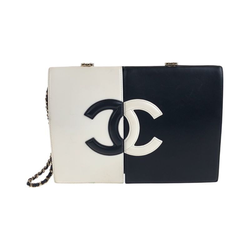 Chanel Coco Mark White Black Gold Hardware Lambskin Clutch Bag Second Bag