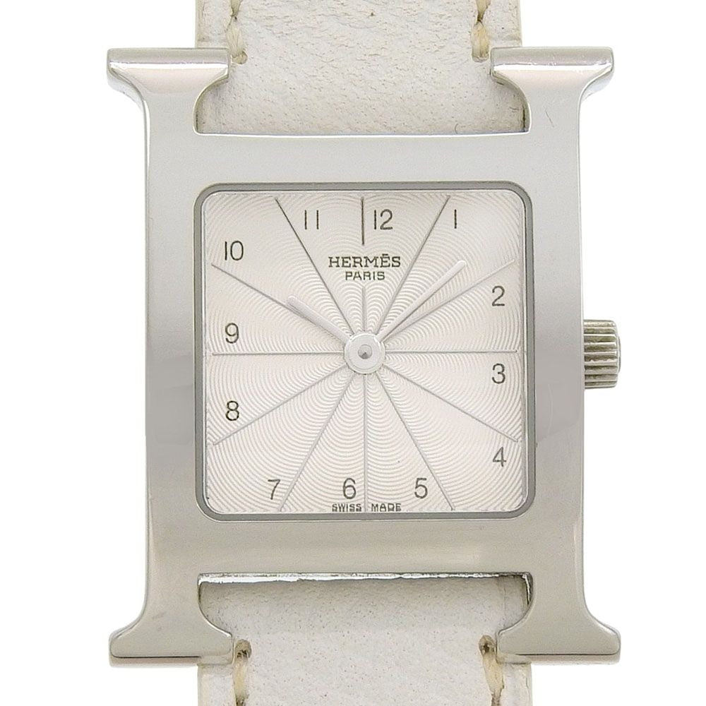Hermes Watch Double Tour Stainless Steel Smooth Leather Silver