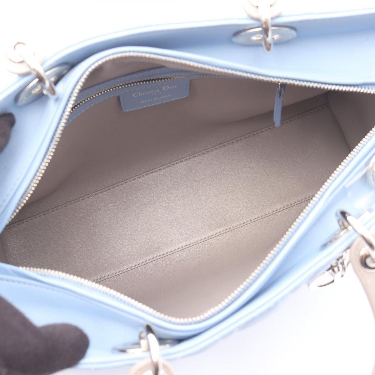 Dior Handbag Lady Large Cannage Light Blue Gray Leather — view 3