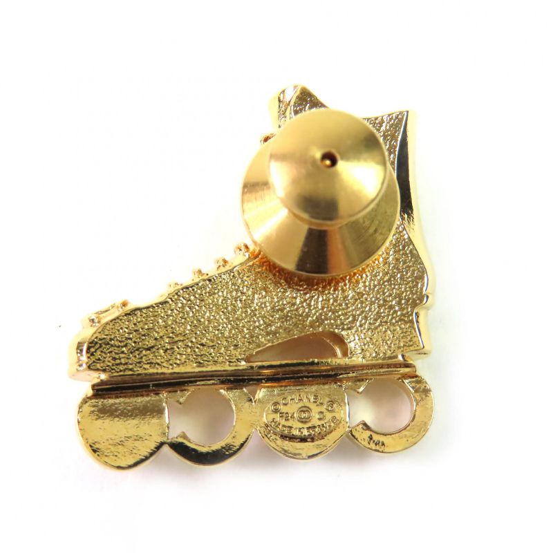 CHANEL F24 Roller Skate COCO Faux Pearl Coco Rhinestone Brooch Gold Made In