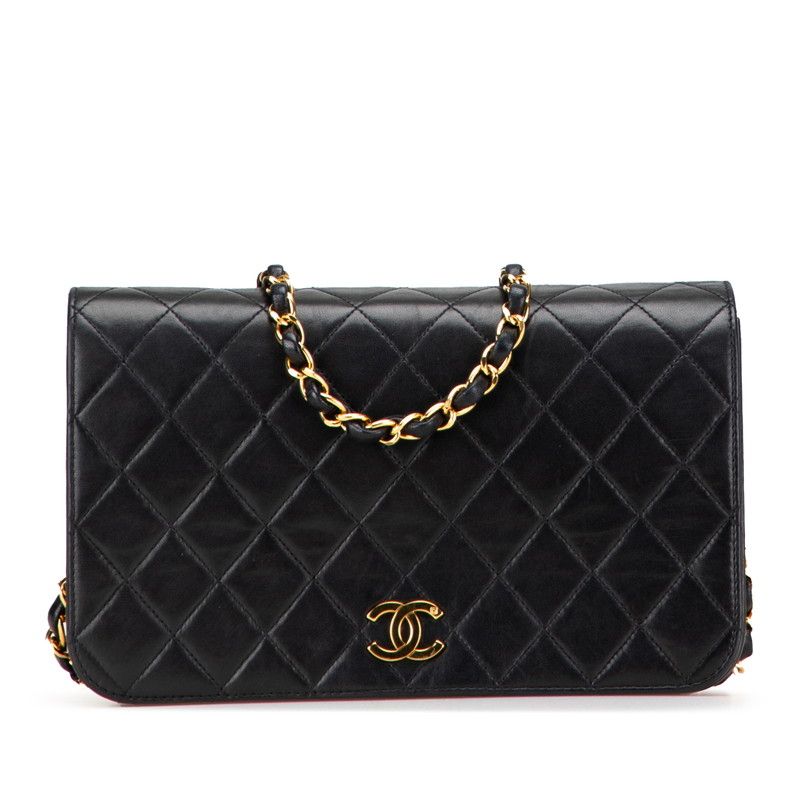 Chanel Matelasse Coco Mark Full Flap Push Lock Chain Shoulder Bag Black