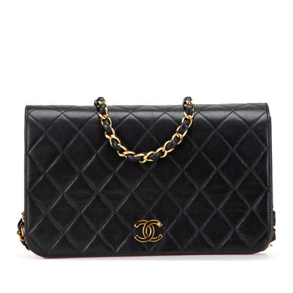 Chanel Matelasse Coco Mark Full Flap Push Lock Chain Shoulder Bag Black