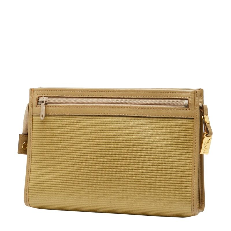 Saint Laurent YSL Logo Second Bag Clutch Bag Beige PVC Leather Women Saint
