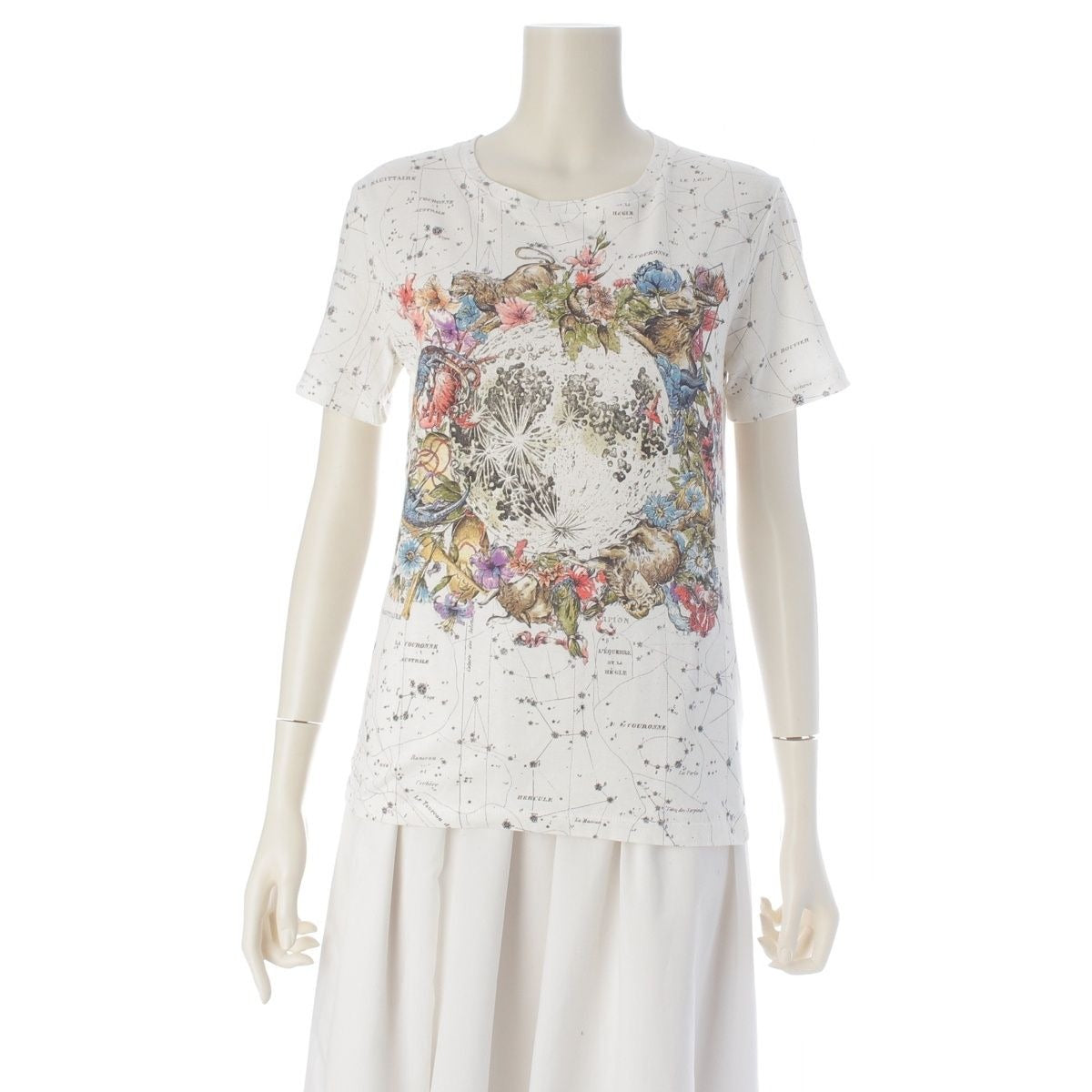 Dior Cotton Zodiac All Over Pattern Crew Neck Short Sleeve T-Shirt White Multicolor