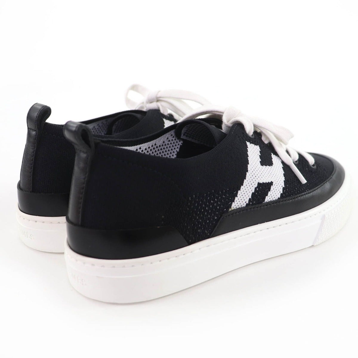 Hermes Deep Logo Leather Low Cut Sneakers Black White 36 — view 3