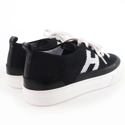 Hermes Deep Logo Leather Low Cut Sneakers Black White 36 — view 3