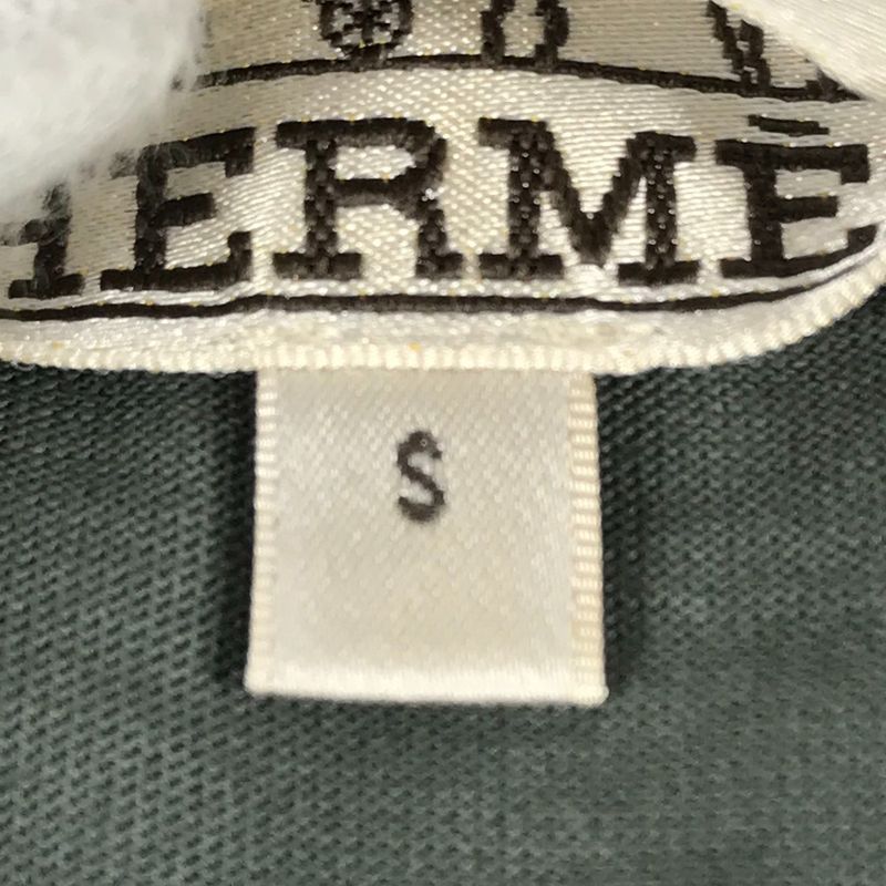 Hermes Short Sleeve T-shirt Horse Leather Patch Leather Tag Cotton Gray Khaki