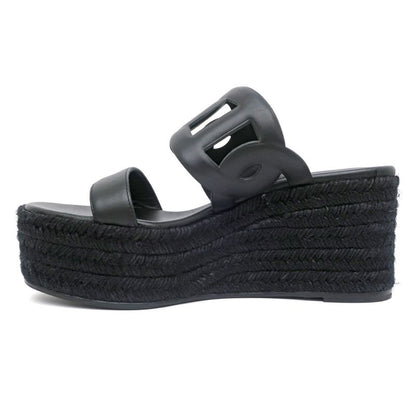 Hermes Espadrille Itea Sandals Rope Wedge Heel Black 38 Women's Shoes