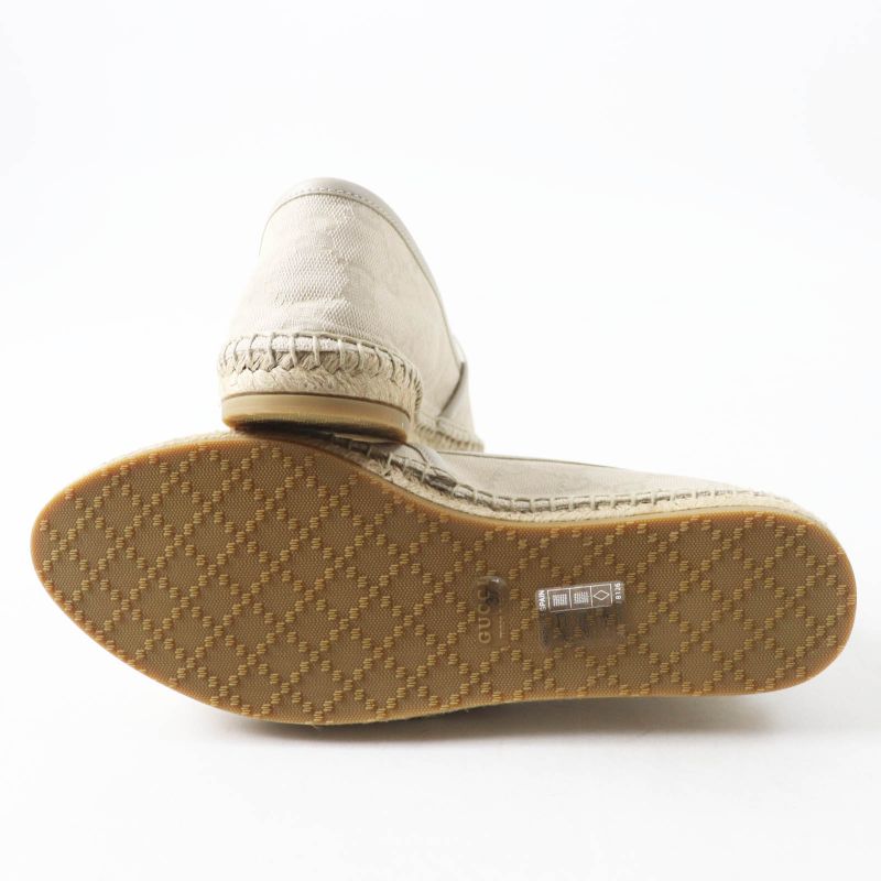 Gucci 466902 GG Canvas Leather Espadrilles Slip-ons Light Beige 37.5 With Box