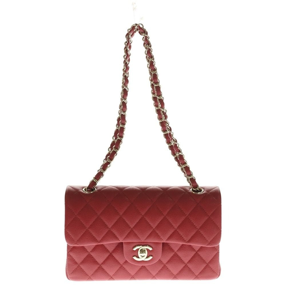 Chanel Quilted 23 CC Logo Caviar Leather Double Flap Chain Shoulder Bag Red