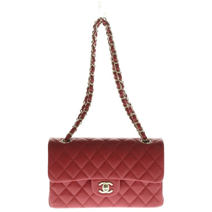 Chanel Quilted 23 CC Logo Caviar Leather Double Flap Chain Shoulder Bag Red