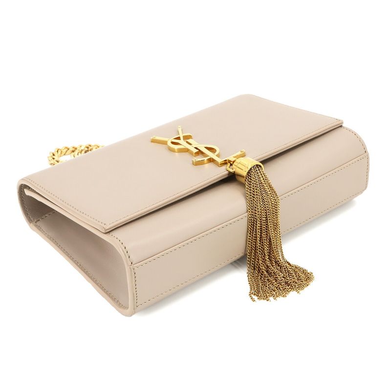 Saint Laurent Kate Small Chain Shoulder Bag Leather Beige 474366 90295375