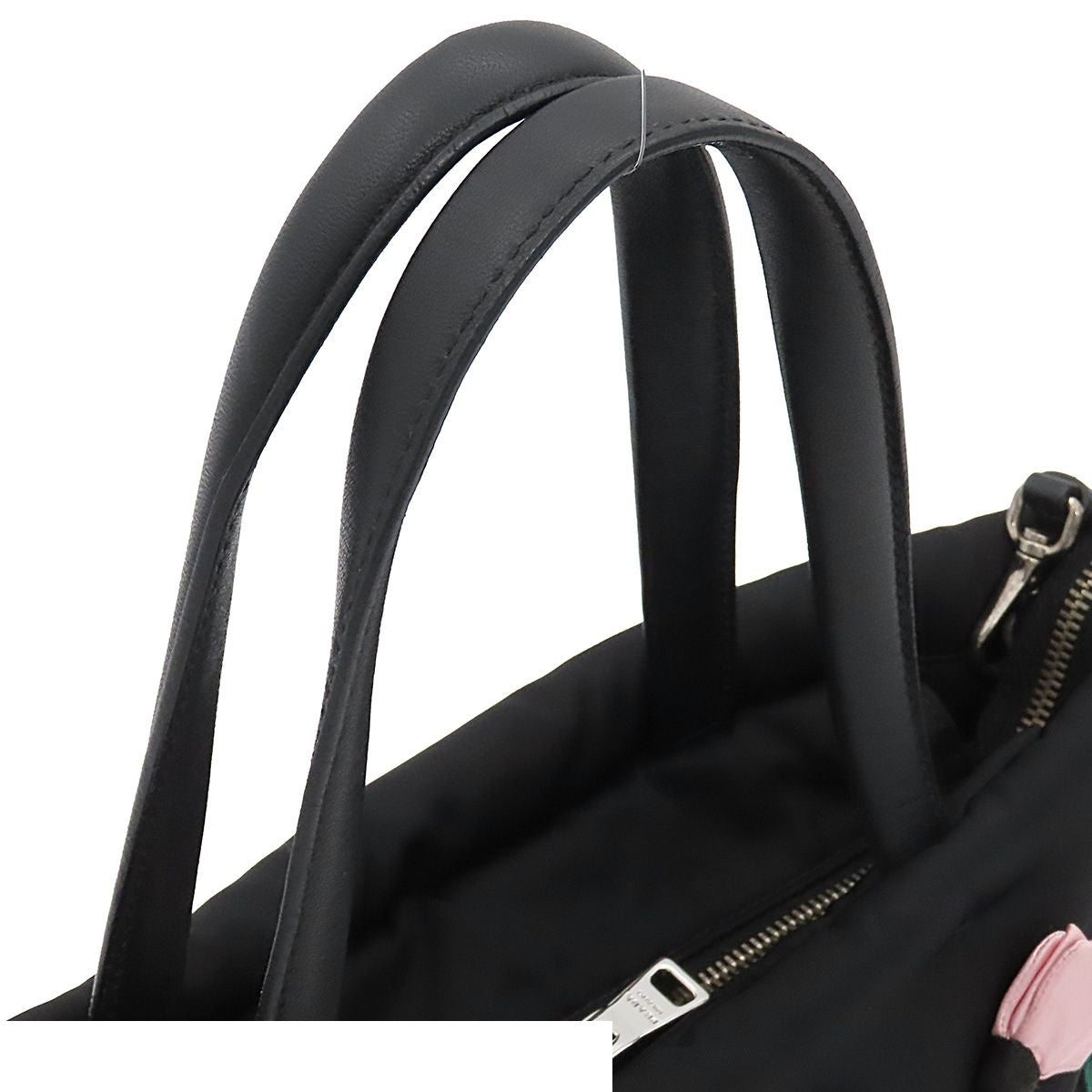 Prada Black Silver Nylon Leather Flower Motif 2-Way Shoulder Bag Triangle Logo — view 3