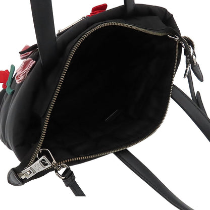 Prada Black Silver Nylon Leather Flower Motif 2-Way Shoulder Bag Triangle Logo — view 5