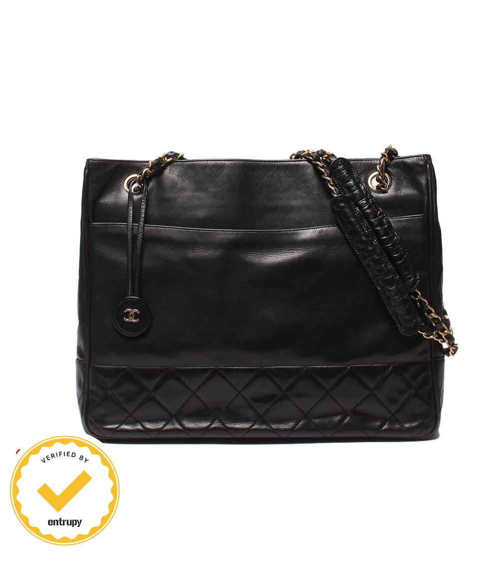 Chanel Chain Shoulder Bag Tote Gold Lambskin Quilted