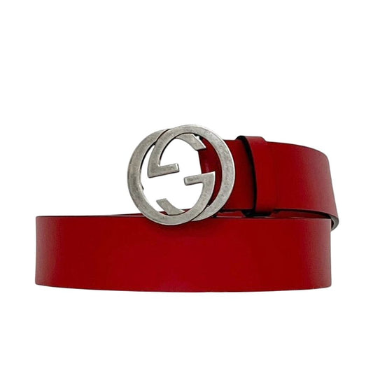 Gucci Belt Red Interlocking G Waist 100 35 Leather Metal GG Logo Buckle