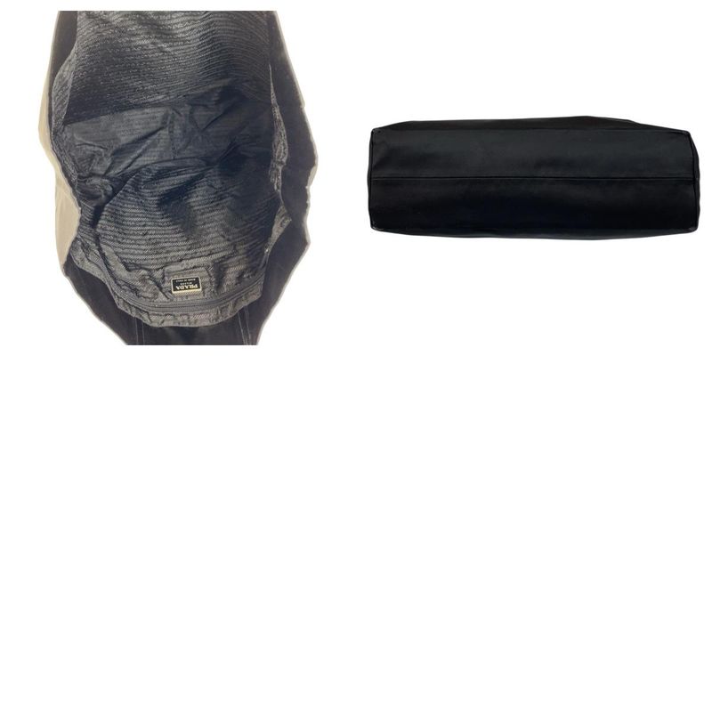 Prada Triangle Logo Plate Black Silver Hardware Satin Tote Bag Women 505390