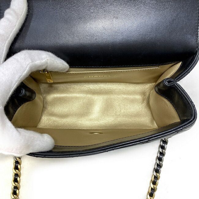 Chanel Top Handle 2way Bag Black Gold Silver