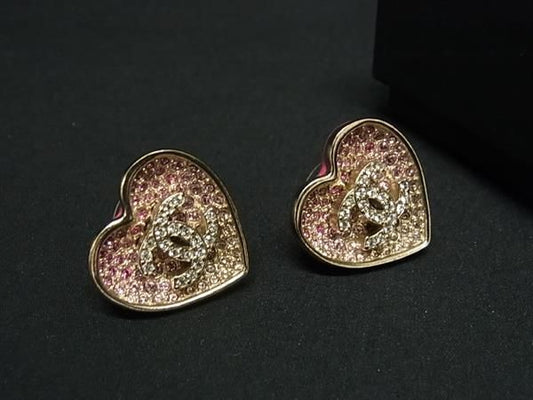 Chanel Coco Mark C23P Rhinestone Earrings Accessories Ladies Pink And Silver