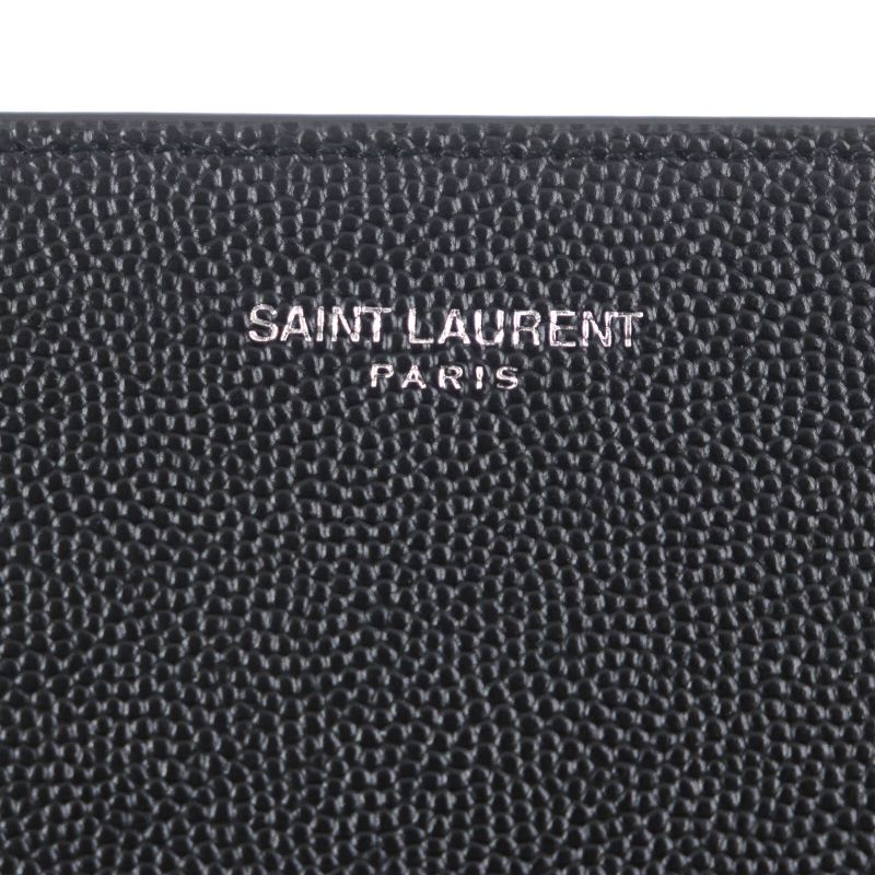Saint Laurent Paris 396307 Leather Logo Compact Wallet Billfold Wallet Black