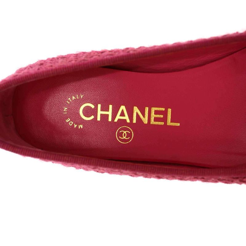 Chanel Ballerina Coco Mark Tweed Flat Shoes Pink 34 1 2