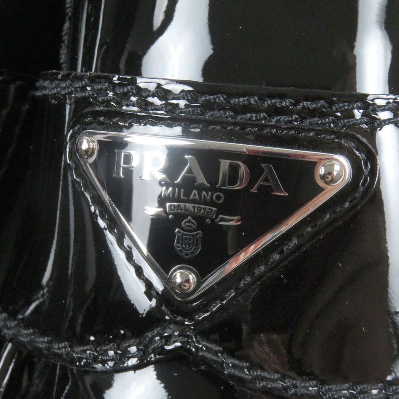 Prada Chocolate Patent Leather Triangle Logo Thick Soled Loafers Black 6.5 With