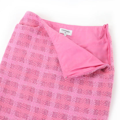 Chanel CC Logo Runway Wear Tweed Skirt Pink 36 Made — view 4