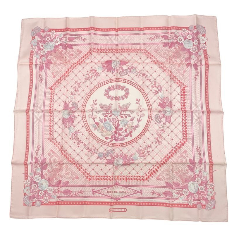 Hermes Carre 90 Jeux de Paille Silk Scarf All Over Birds Butterflies Flowers